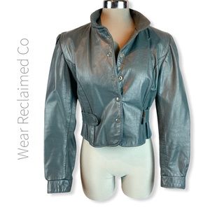 VINTAGE JEFFREY ALAN Grey Leather Moto Jacket  S